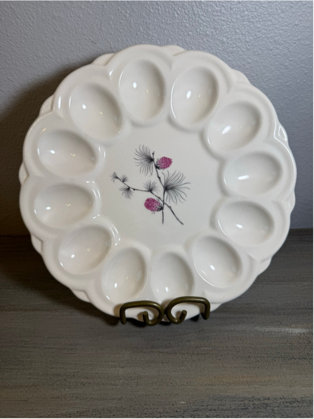 Rare Vintage Canonsburg Wild Clover 9-Inch Scalloped Deviled Egg Platter MCM
